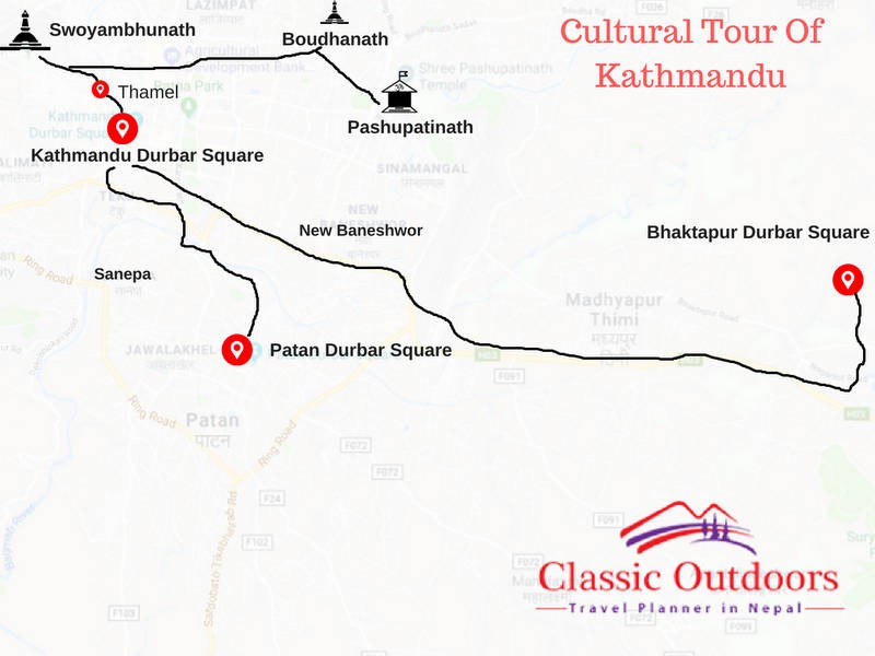 Cultural Tour Of Kathmandu routemap