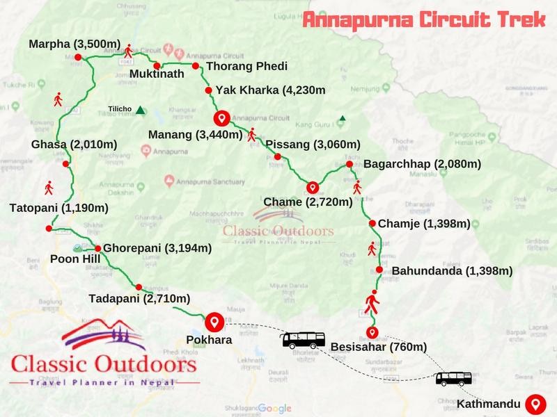 Annapurna Circuit Trek routemap