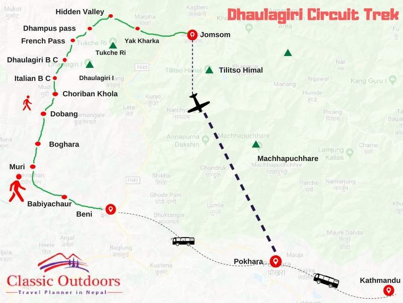 Dhaulagiri Circuit Trek routemap