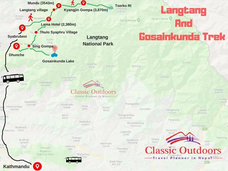 Langtang And Gosainkunda Trek routemap