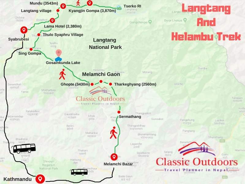 Langtang And Helambu Trek routemap