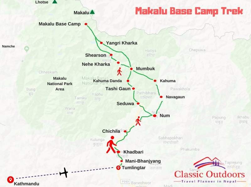 Makalu Base Camp Trek routemap