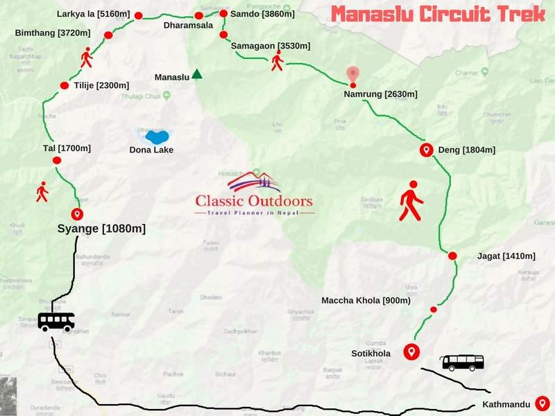 Manaslu Circuit Trek routemap