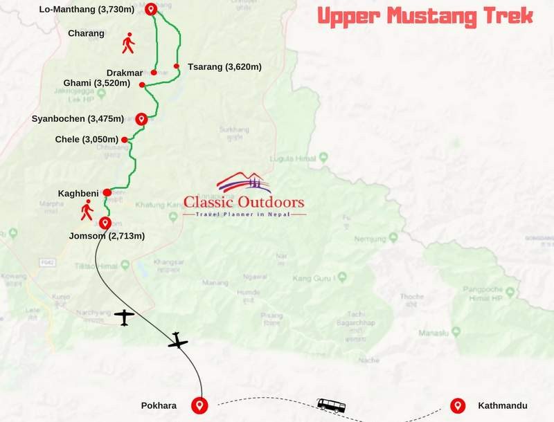 Upper Mustang Trek routemap